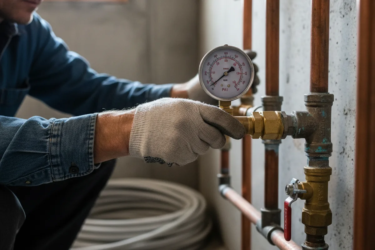 Pressure testing a repaired line during Water Line Repair in Ama